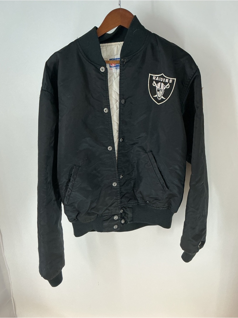 Oakland Raiders Chalk Line VINTAGE Black Varsity Bomber Jacket Size XL